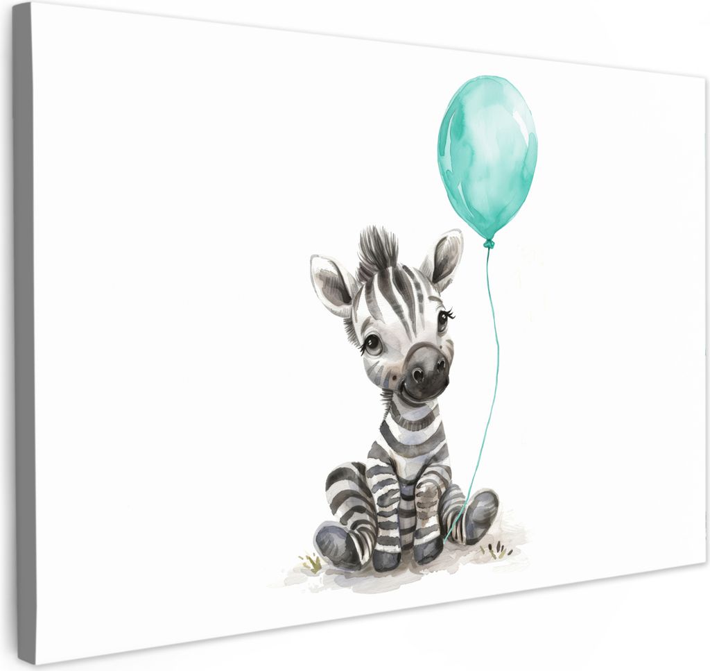 Leinwand Bilder 120x80 cm - Kinder Ballon - Zebra - Blauer, Bilder Wohnzimmer Modern, Wanddeko