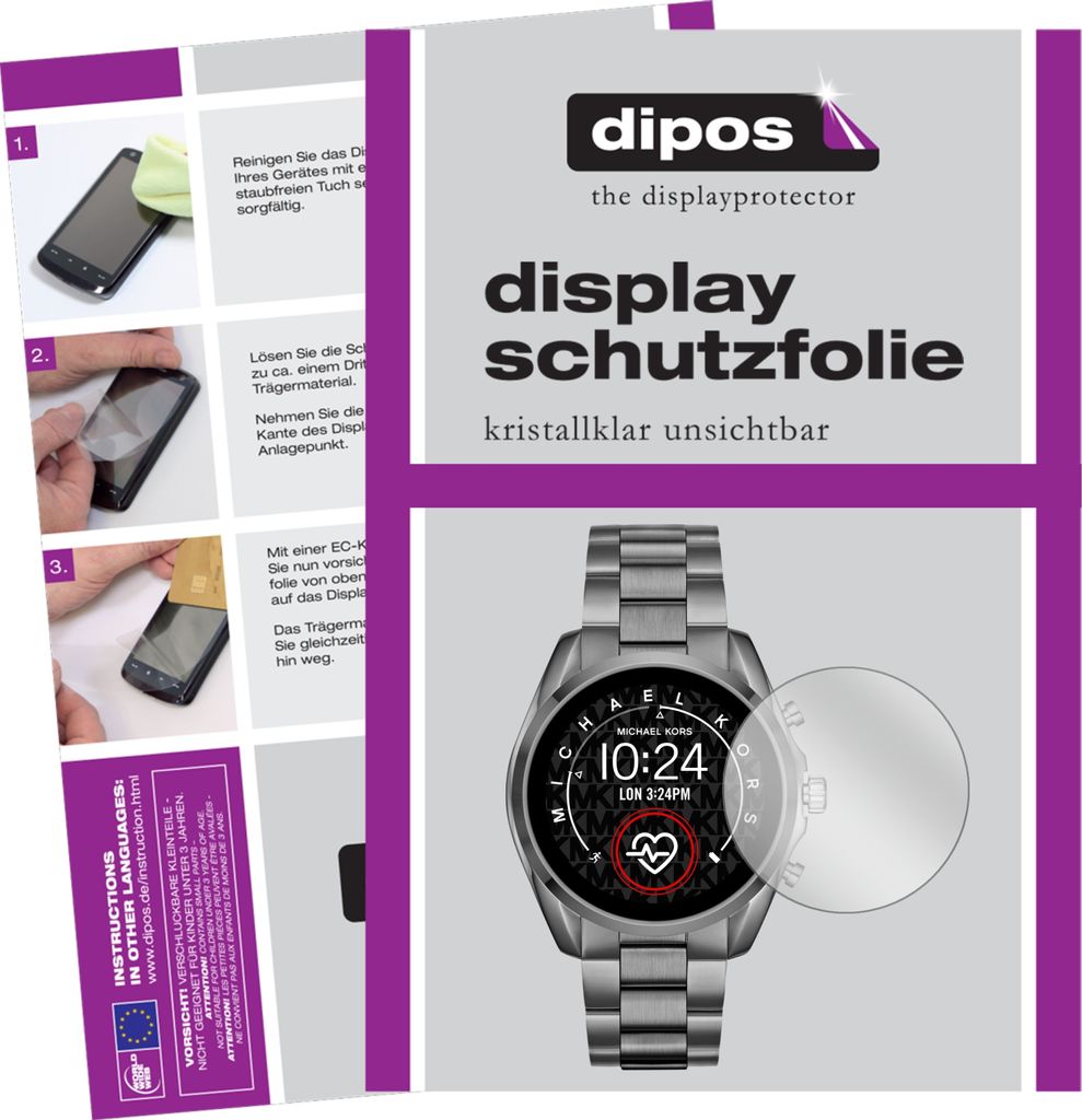 2x Schutzfolie für Michael Kors Bradshaw 2 klar Displayschutzfolie Folie Display Schutz dipos
