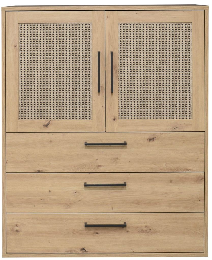 FURNARO Kommode Vienna Schrank asteiche/ wiener geflecht B/H/T: 101x128x45 cm