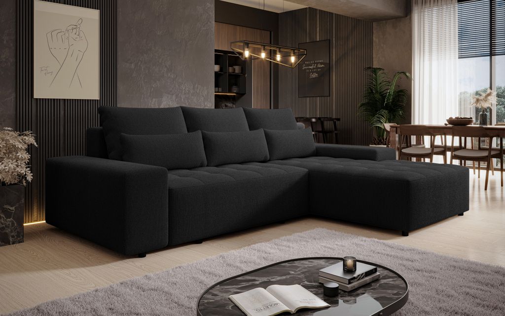 AX LIVING Ecksofa mit Schlaffunktion Alvorada 280 cm schwarz