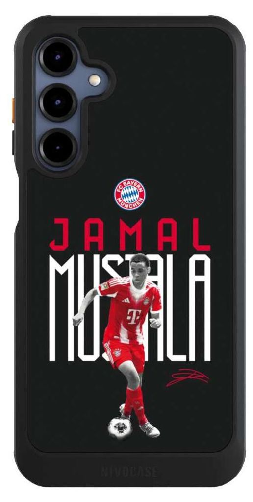 NIVOCASE Hülle für Samsung Galaxy A16 5G Handyhülle NIVOcore Case Schwarz FC Bayern München Offizielles Lizenzprodukt Jamal Musiala