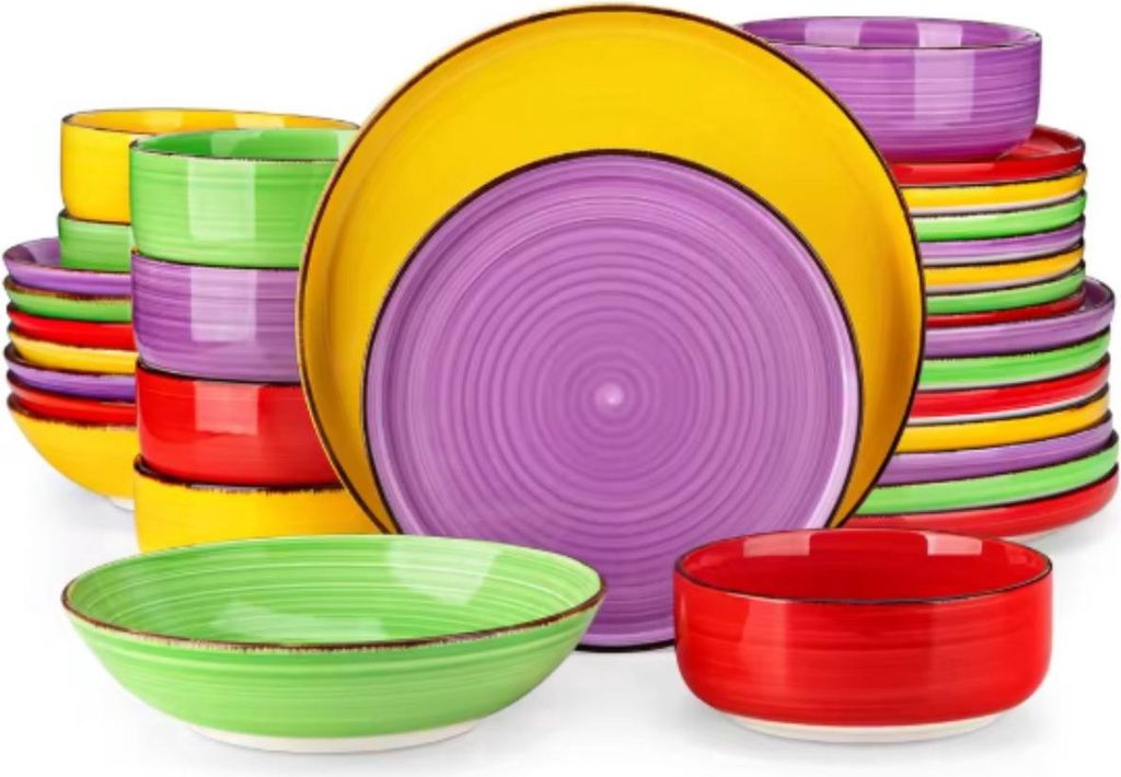Chromatica Azzuro Tafelservices – 32-teilig – 8 Personen – Bunt – Essteller – Tiefe Teller – Frühstücksteller – Servies – Küchen...