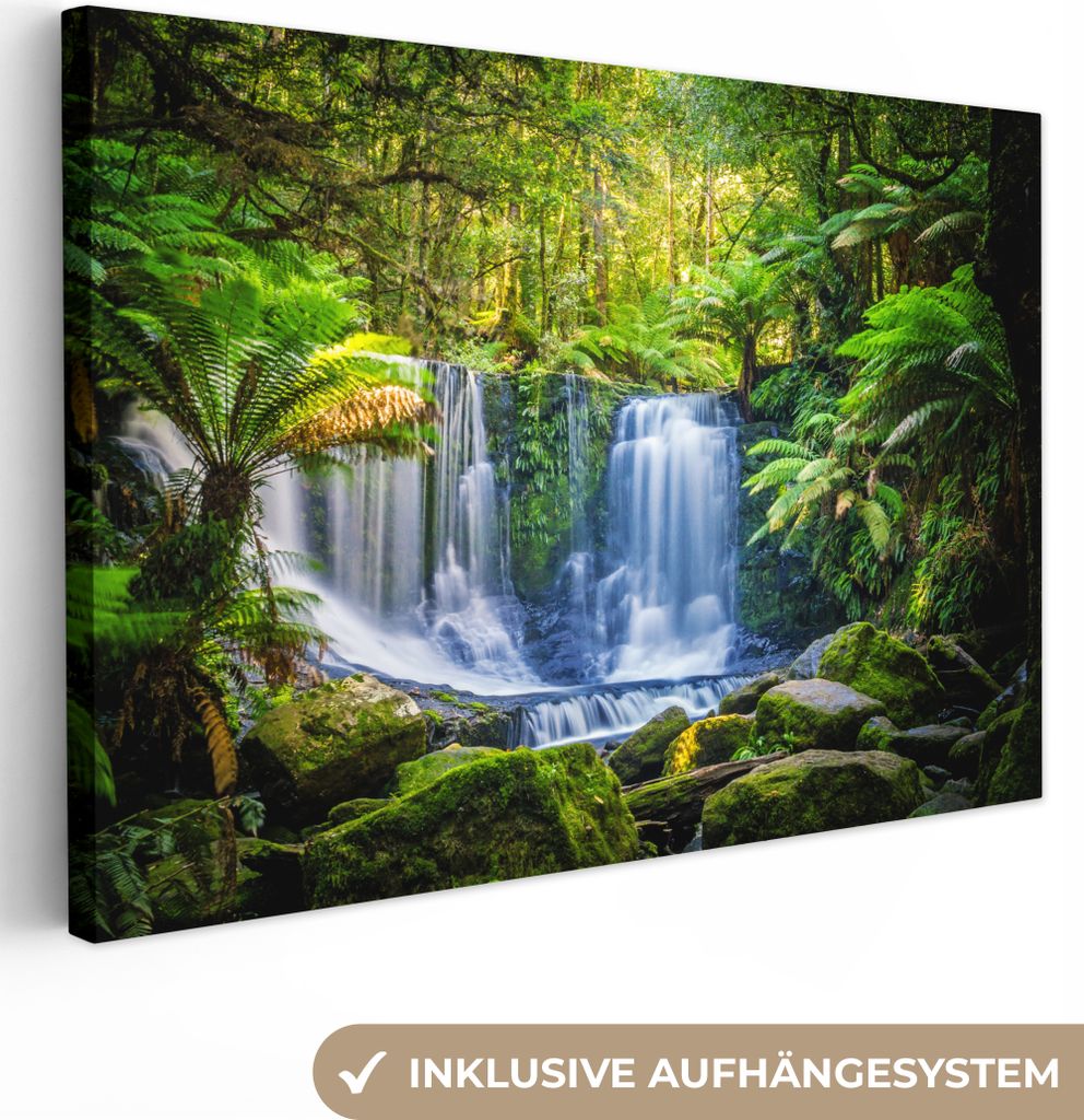OneMillionCanvasses - Leinwandbilder - 140x90 cm, Dschungel - Wasserfall - Australien - Pflanzen - Natur, Wandbilder Kunstdruck Wanddekoration