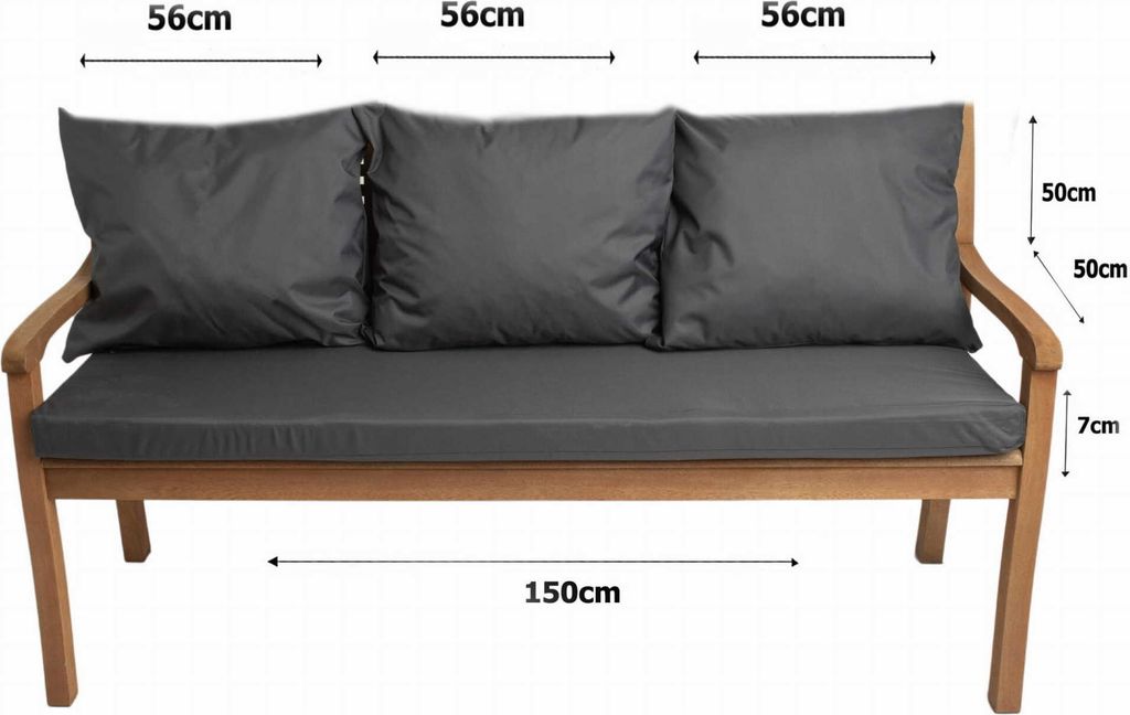Cuscino per dondolo Hollywood • Cuscino per panca da giardino • Cuscino per panca • Cuscino per seduta e schienale • Imbottitura da giardino • Larghezza seduta 180 cm • Grigio