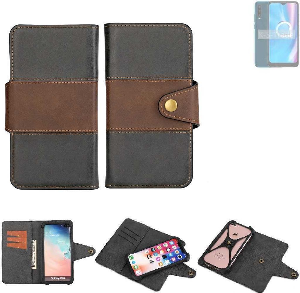 K-S-Trade Handyhülle Schutzhülle Hülle Bookstyle Wallet-Case kompatibel mit Alcatel 3X Plus Bumper Rundumschutz schwarz-braun 1x