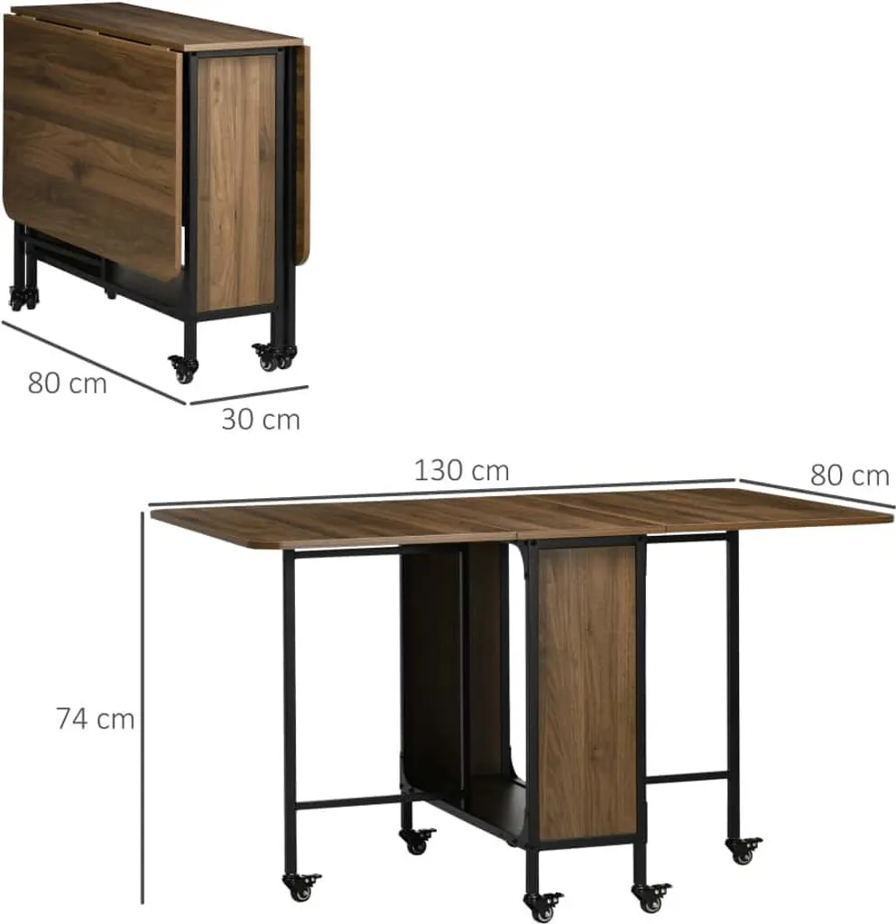 Table d'Appoint Mobile Marron avec Tablette de Rangement 130x80cm - 2