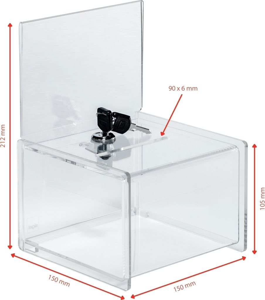 Aktionsbox mit Schloss 150x220x150mm mit Einstecktafel glasklar Packung mit 6 Stück
