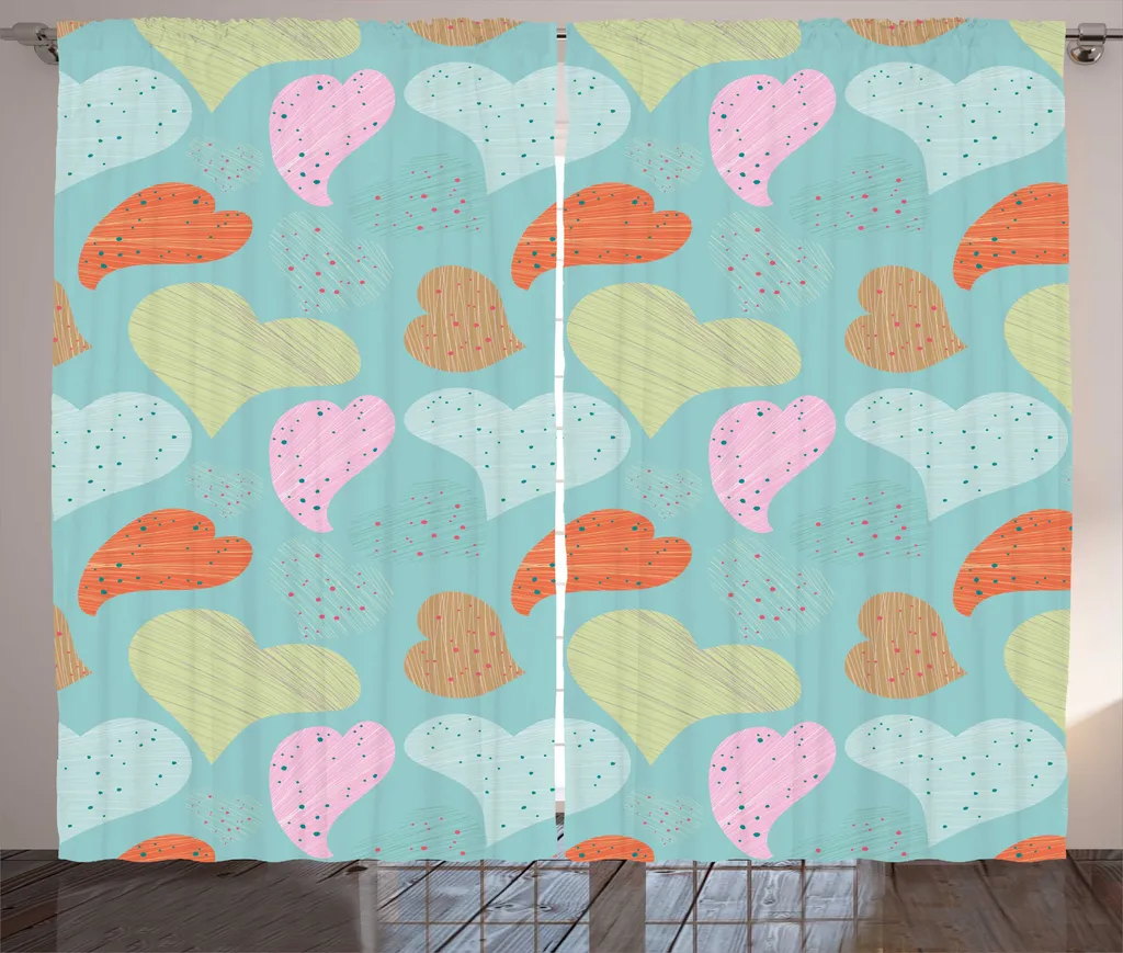 ABAKUHAUS Rideau à Fronces Love Hearts 280 x 225 cm Bleu Sarcelle