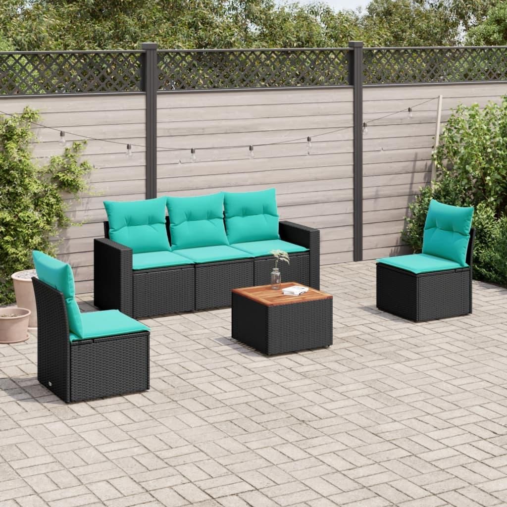 "2026 Aktion"6-tlg. Garten-Sofagarnitur - CLORIS - elegantes Design - Gartenlounge Set - mit Kissen Schwarz Poly Rattan - Gartenmöbel Set Promotio...