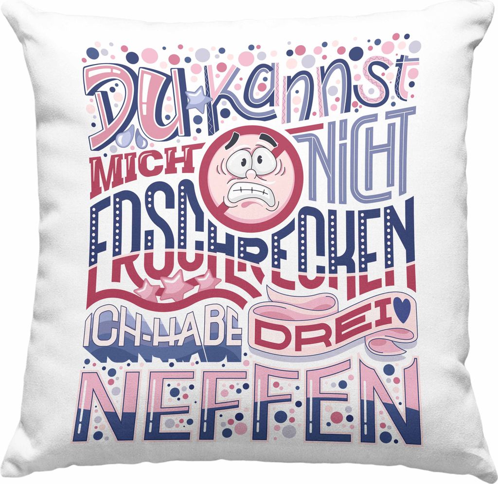 Trendation - Tante Geschenk Deko-Kissen mit Füllung 40x40 3 Neffen Geschenkidee von Neffen an Tante Lustiger Spruch für Tante (Rosa)