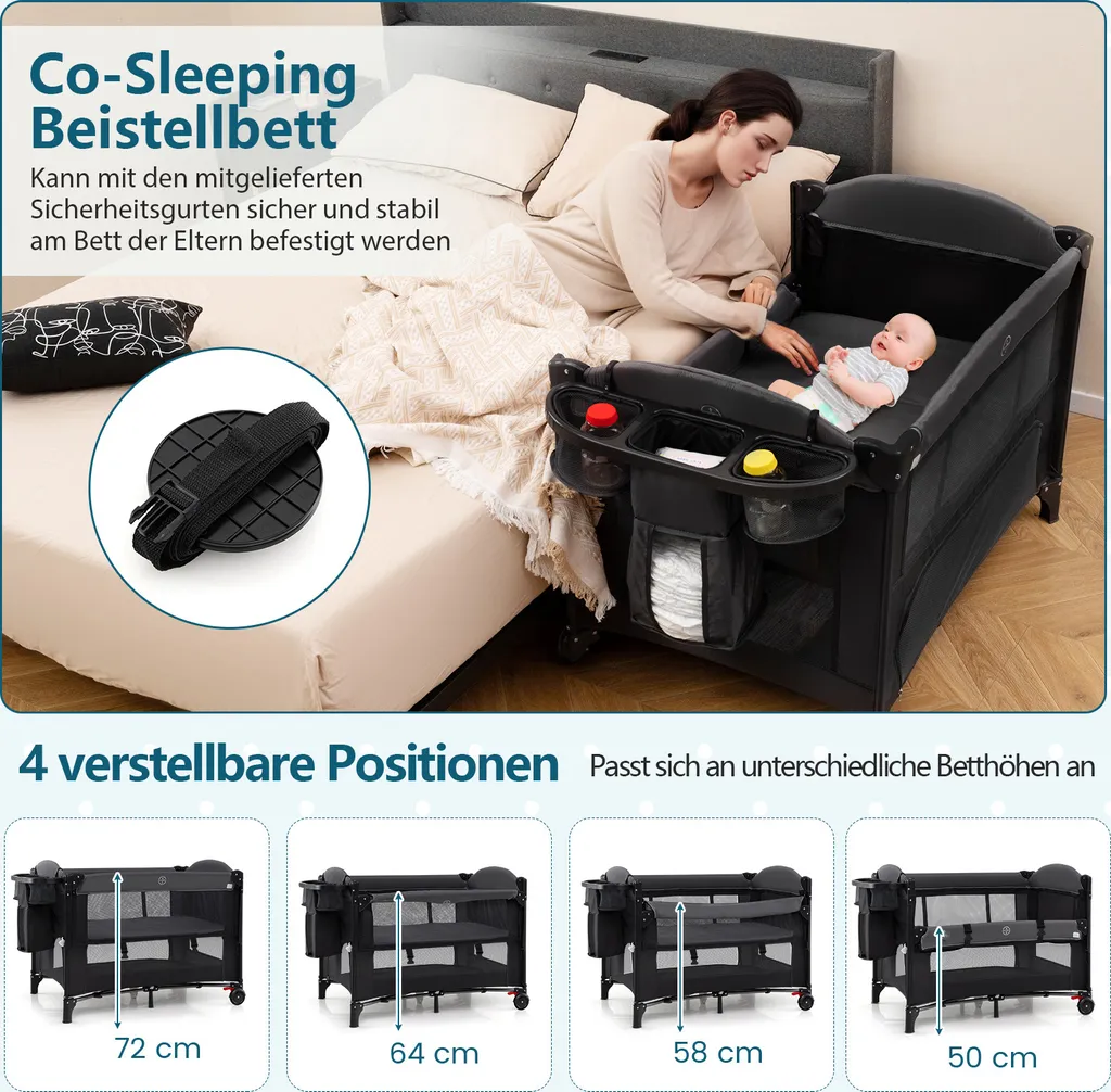 Lit bébé pliable gain de place avec table à langer et rangement bas - 7