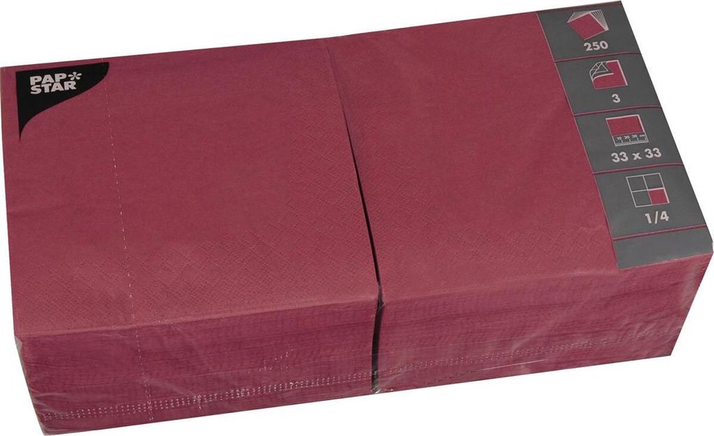 PAPSTAR Servietten bordeaux 3-lagig 16,5 x 16,5 cm 250 St.
