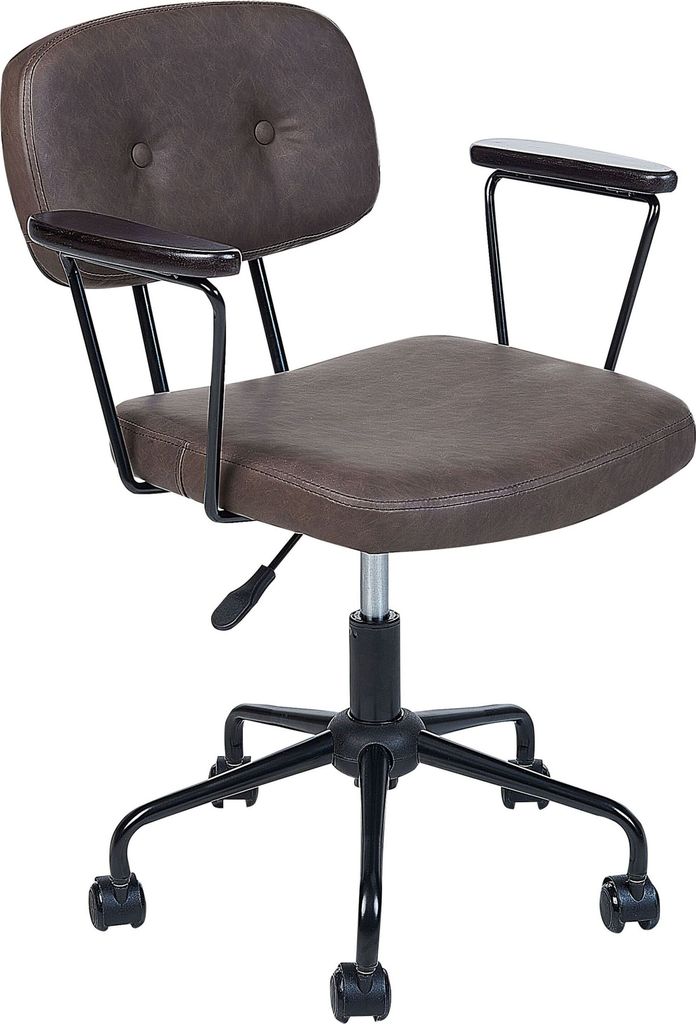 BELIANI Bürostuhl Dunkelbraun Kunstleder Knopfheftung mit Armlehnen Rollen Gasdruckfeder Höhenverstellbar Drehbar Büro Wohnzimmer Esszimmer Dreh...