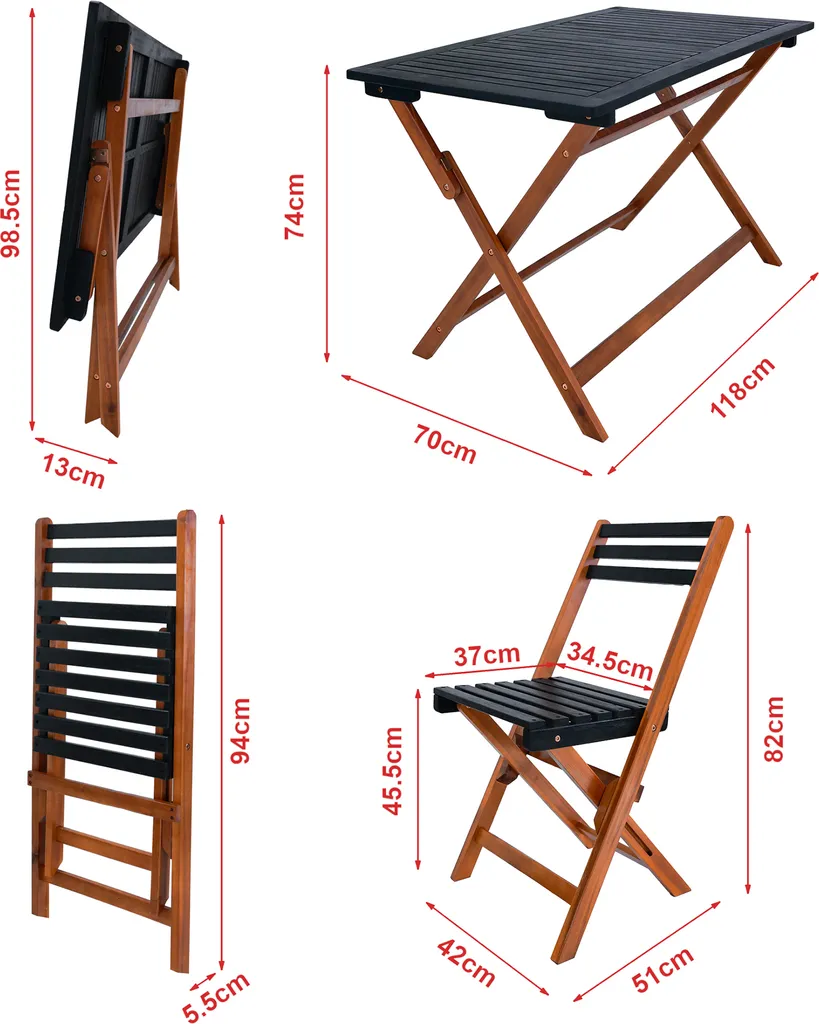 Ensemble repas extérieur table et 4 chaises pour terrasse et balcon