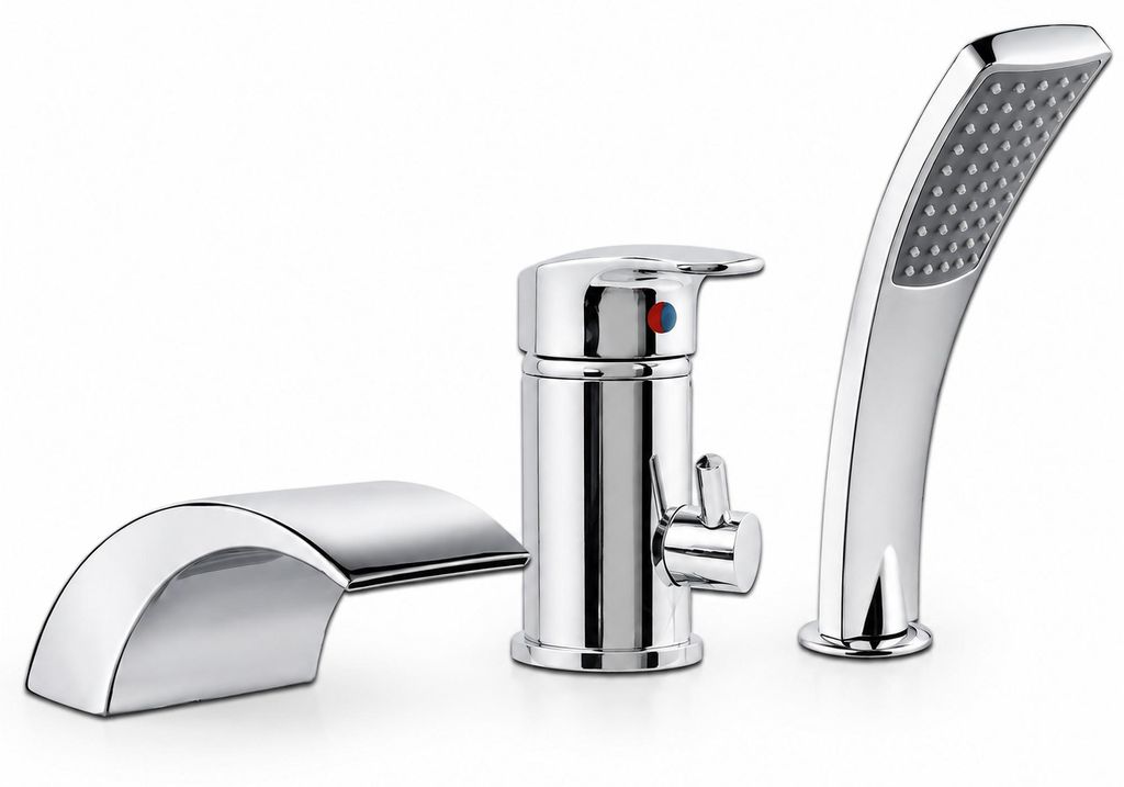 Badewannenarmatur 3-Loch Einhebelmischer Set mit Handbrause Produktbild 