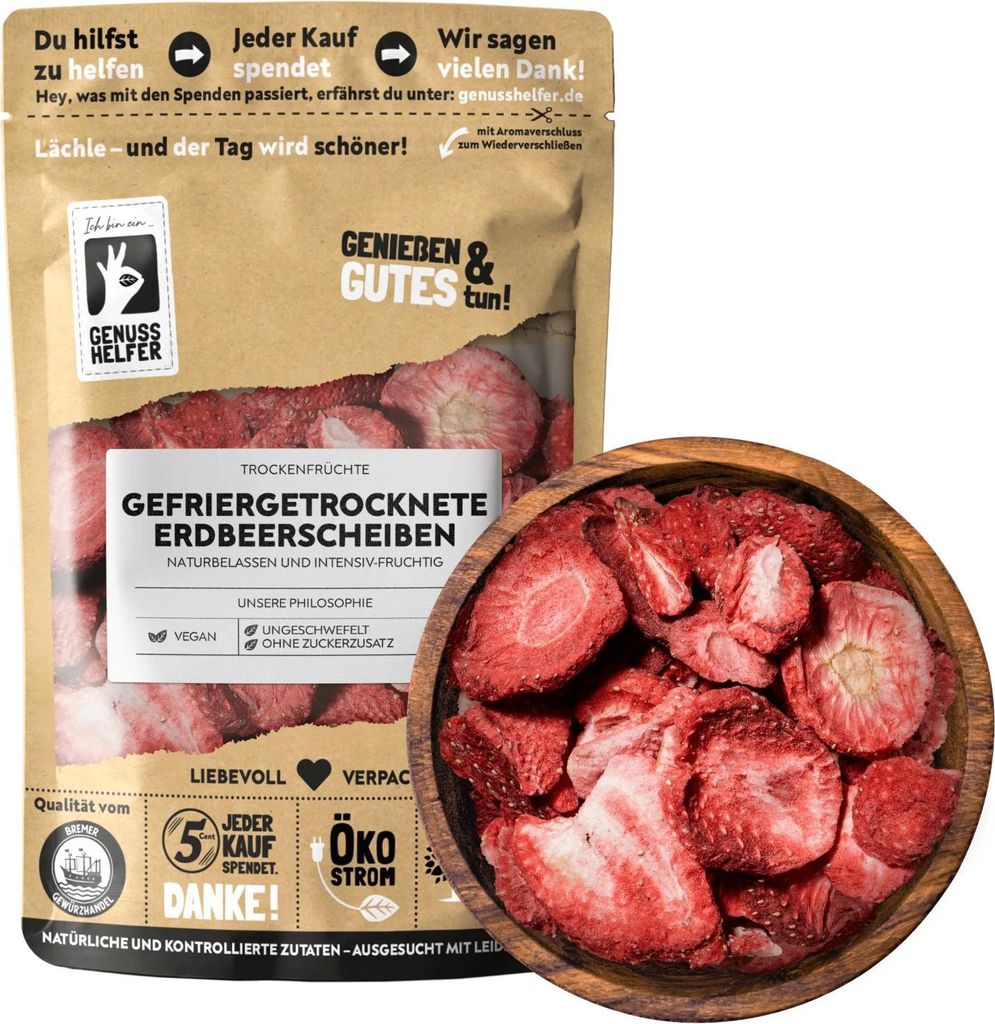 Gefriergetrocknete Erdbeeren, ohne Zuckerzusatz, Produktbild 
