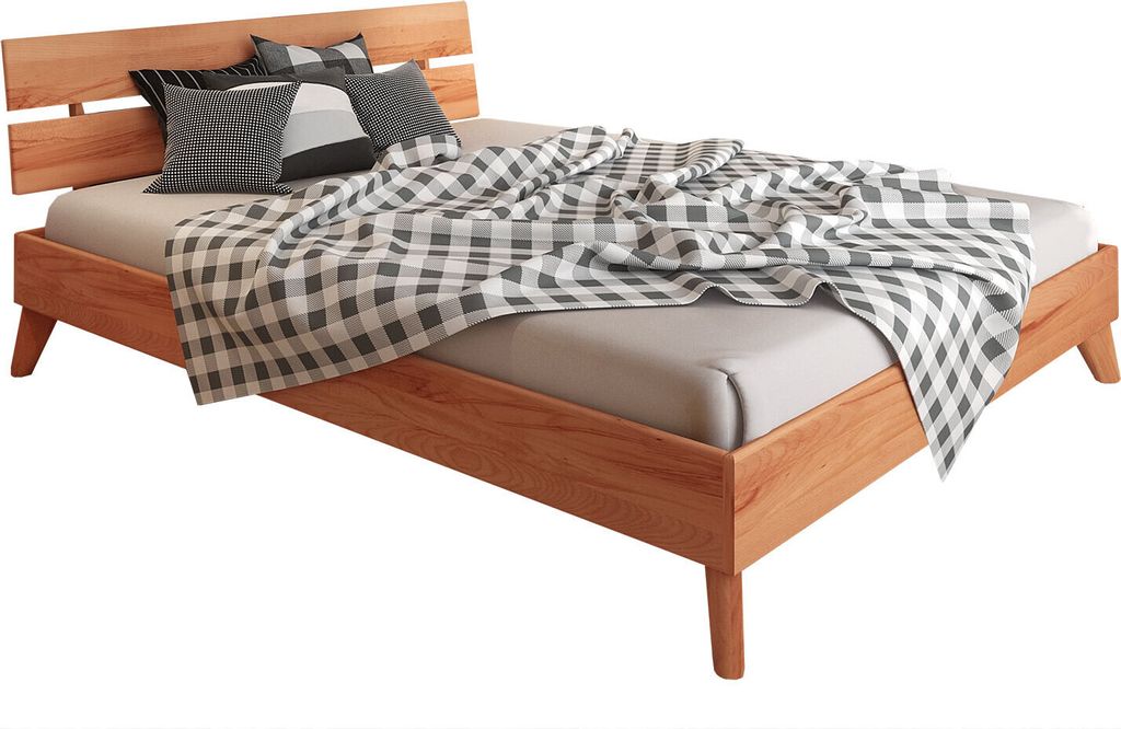 Buche-Bett massiv | 90 x 200 cm | Kernbuche | Geölt | Natur