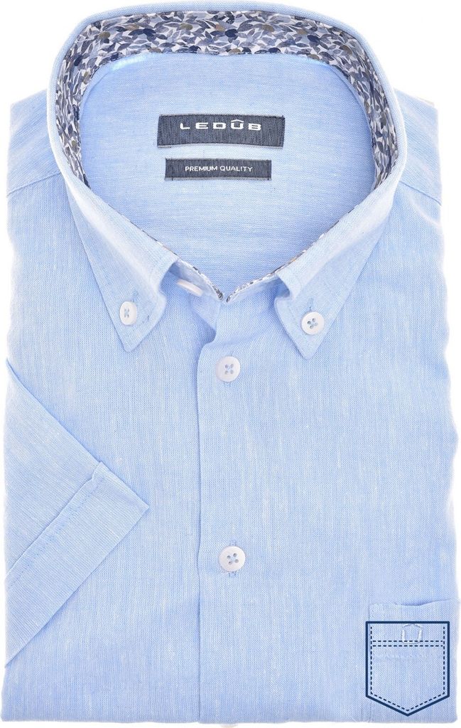 Ledub Hemd mit kurzem Arm Modern Fit hellblau meliert