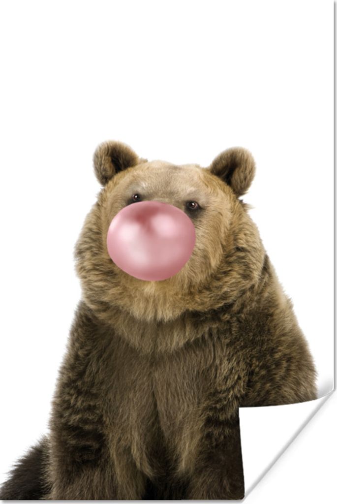 MuchoWow Poster Bär - Tiere - Kaugummi - Jungen - Mädchen - Kinder 60x90 cm - Wanddekoration