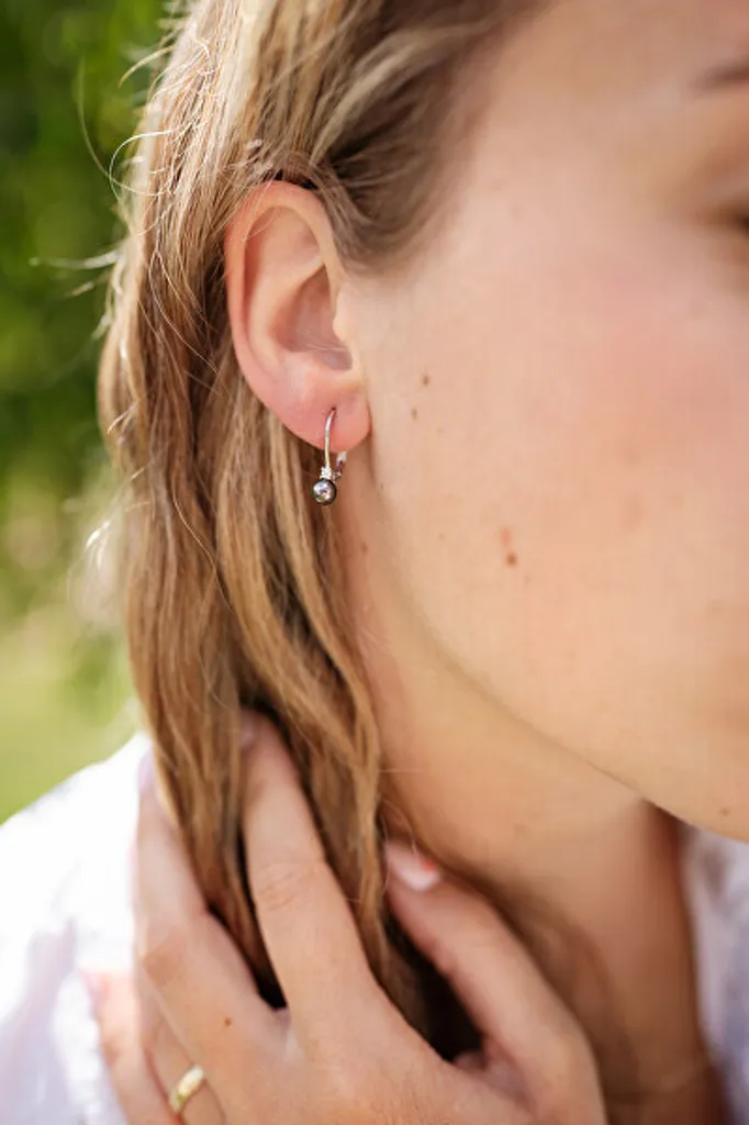 Boucles d'oreilles perle noire et argent brillant style perlé - 2