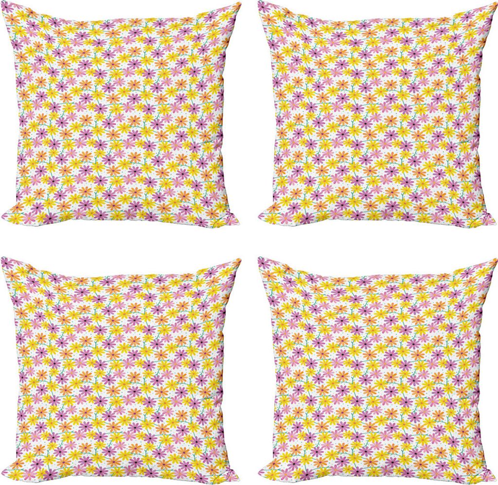 ABAKUHAUS Gartenkunst Kissenbezug Set (4 Stück), Gerbera Gänseblümchen, Moderner Doppelseitiger Digitaldruck, 50 cm x 50 cm, Mehrfarbig