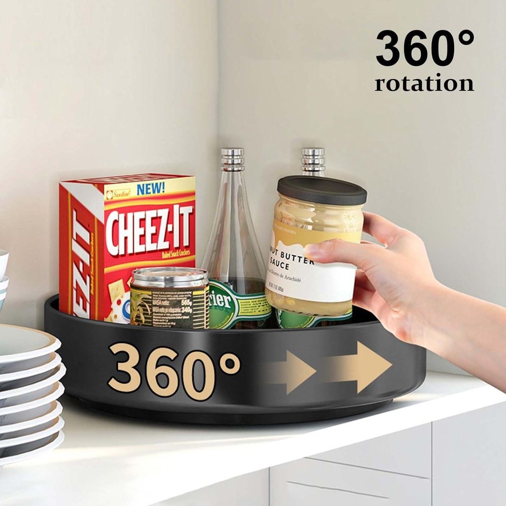 Kš¹che Organizer Drehteller aus Kohlenstoffstahl, 26cm Schwarz Kš¹chenschrank Drehteller Organizer, Grosse Kapazit?t Gewš¹rzregal Drehbar Ant...