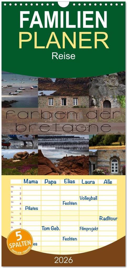 Familienplaner 2026 - Farben der Bretagne mit 5 Spalten (Wandkalender, 21 x 45 cm) CALVENDO