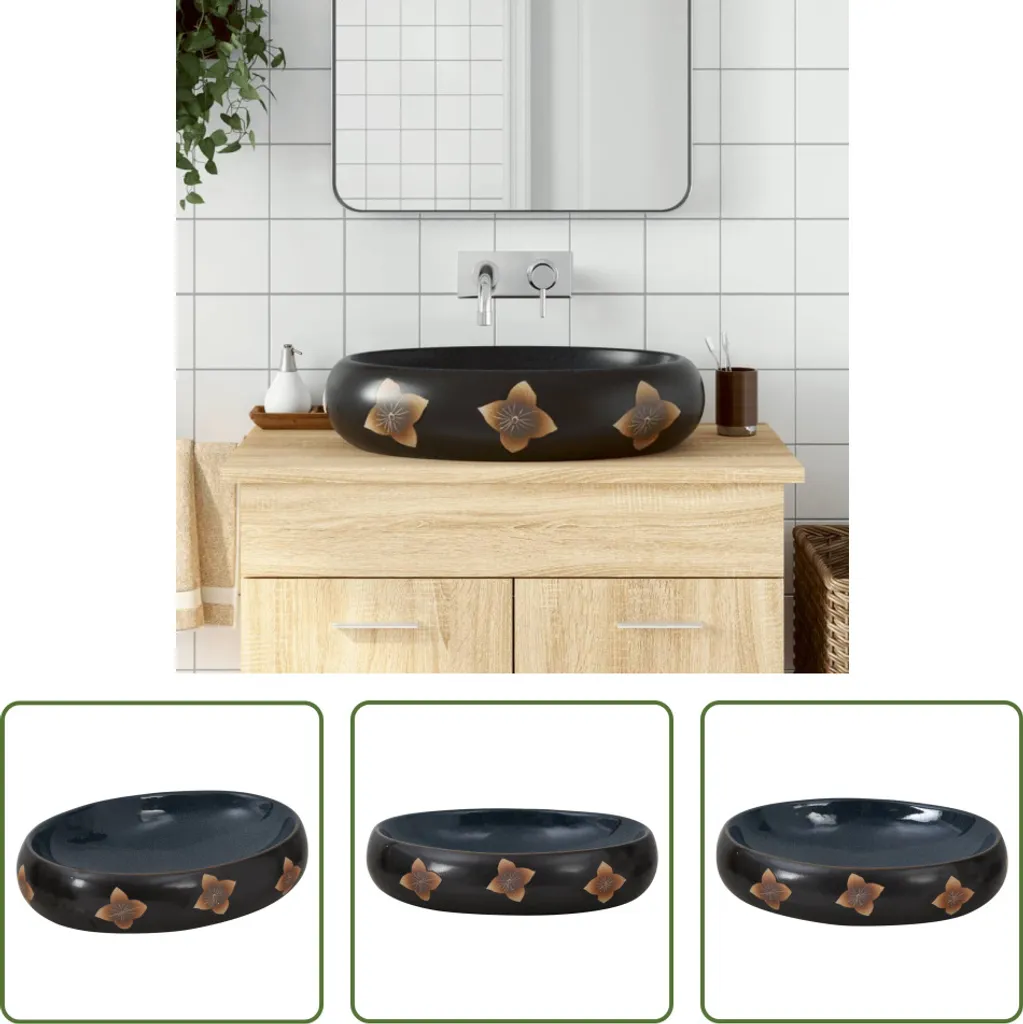 Lavabo Ceramica Ovale 59x40 Nero e Blu | Arredo Bagno Design Luxury
