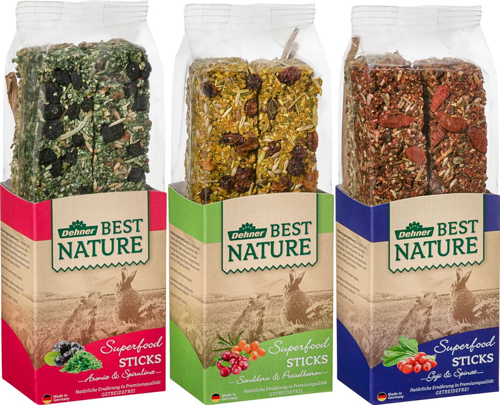 Dehner Best Nature Nagersnack, Superfood Stick-Mix 3 x 140 g (420 g)