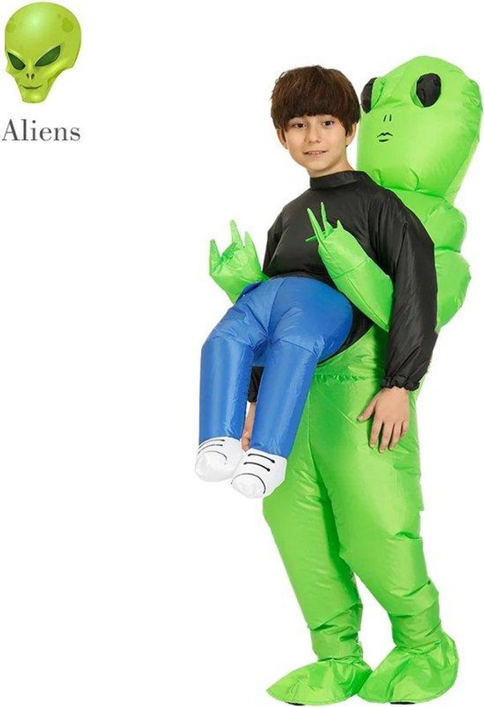 Kostuum Alien - opblaasbaar - Verkleedkleding - für Kinder - inkl. Luchtpackung & Akku-Box (ohne Batterien)