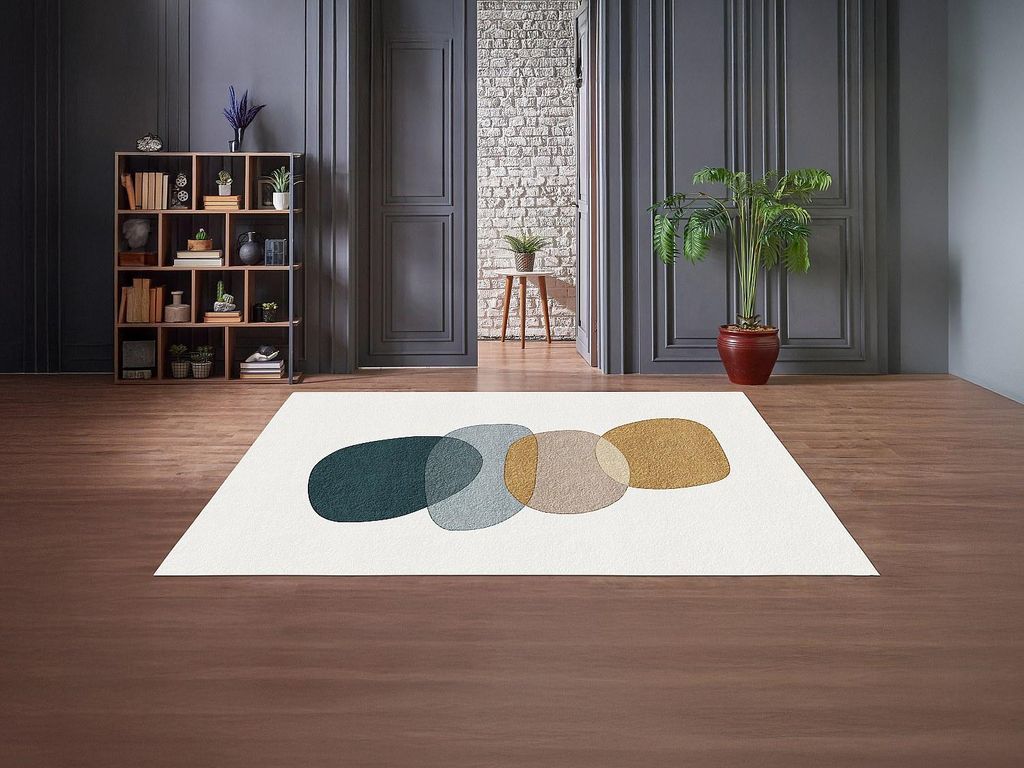 Teppich mit abstraktem Muster 160 x 230 cm - Weiß, blau, gelb - MONTELARA