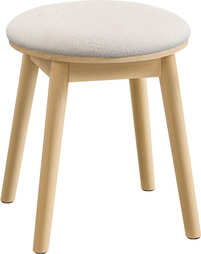 Runder Schminkhocker im Boho-Stil in Cremeweiß und Eichenbeige