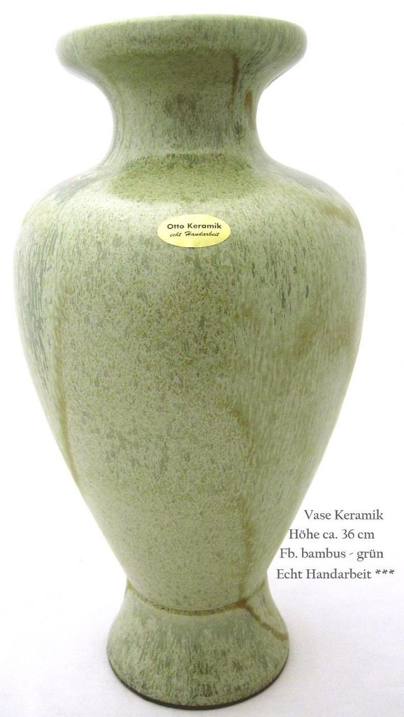 Vase Keramik ca. 36 cm bambus grün Echt Handarbeit