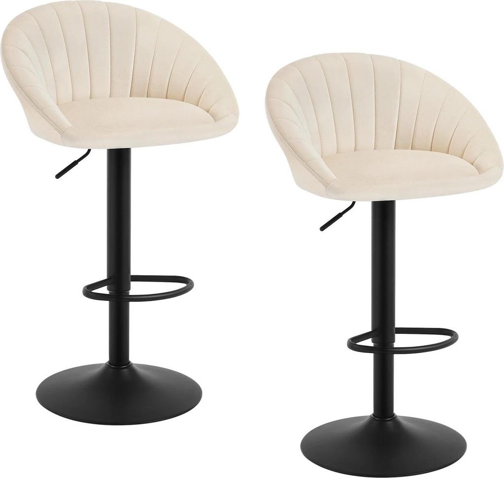 Barhocker 2er‐Set - Barstuhl mit Rückenlehne - Höhenverstellbar - 360° drehbar - Metallgestell - Modernes Design - 45×53×103,5 cm - Samt Beige