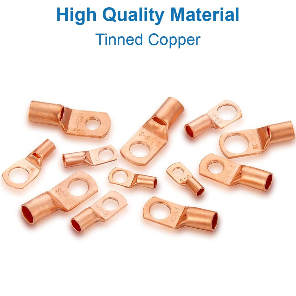 Copper Ring Terminal Assortment | Cable Lugs, Crimp Connectors For Wiring (German Product)