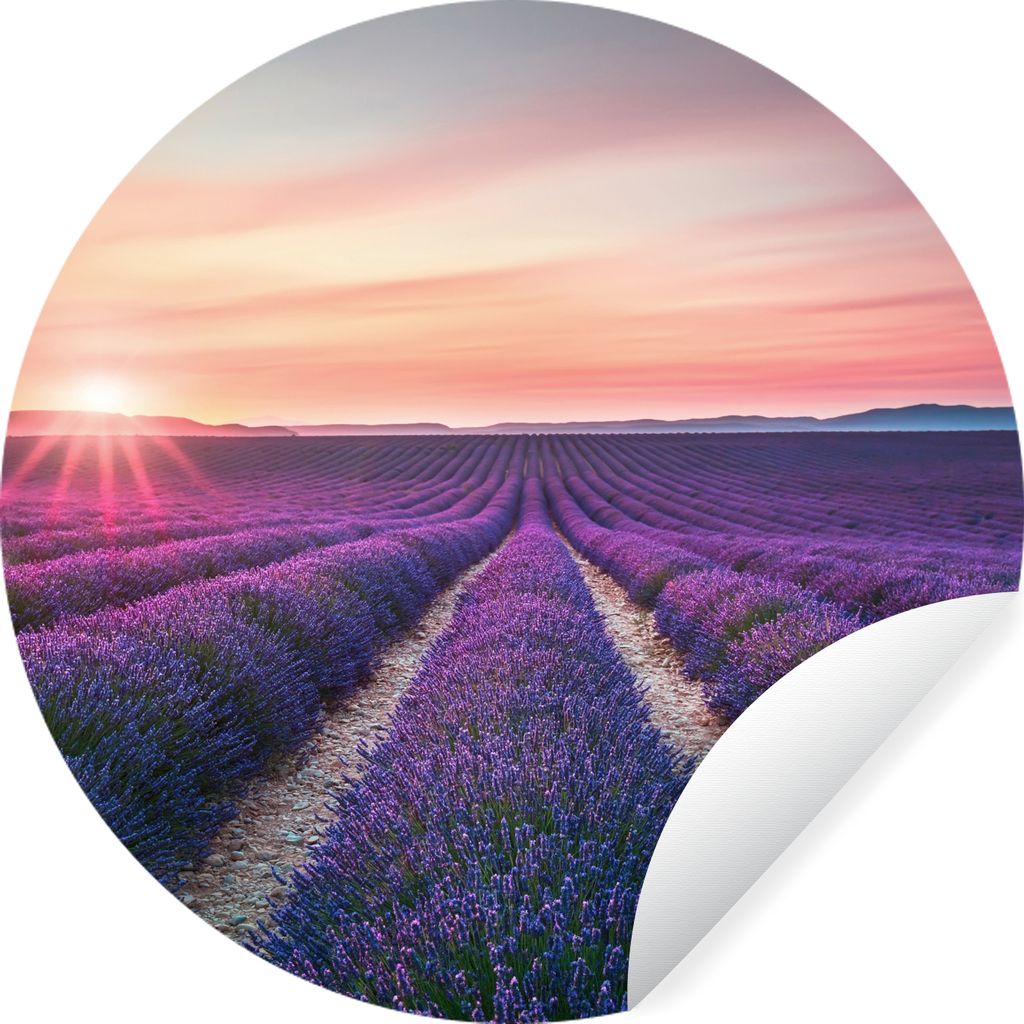 MuchoWow Runde Wandtattoo - Wandsticker Tapete Aufkleber Lavendel - Lila - Blumen Ø 30 cm Selbstklebend und Repositionierbar - Wandaufkleber - K...