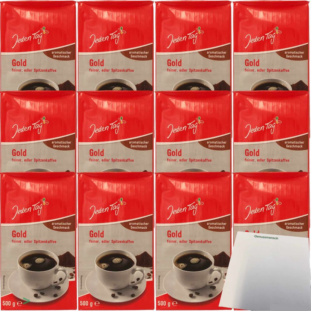 Jeden Tag Kaffee Gold edler Spitzenkaffee gemahlen aromatischer Geschmack VPE (12x500g Packung) + usy Block