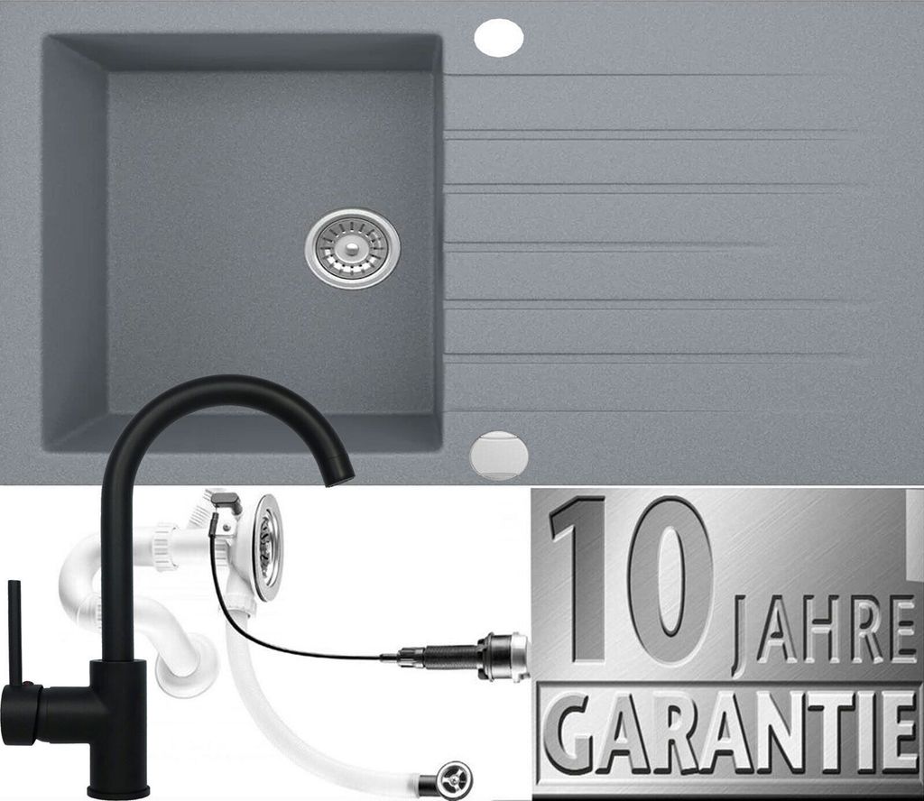 Granitspüle Küchenspüle Armatur Granit Siphon Einbauspüle Spülbecken Spüle76x45 Grau