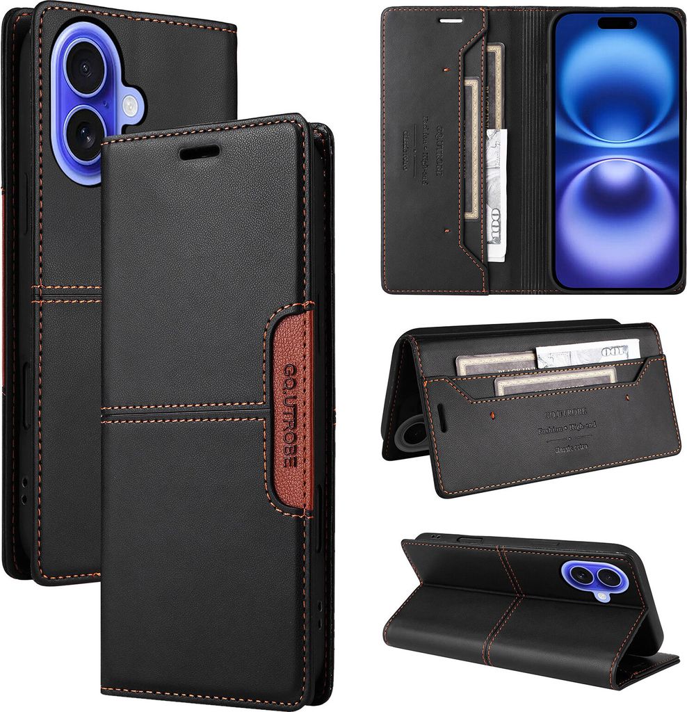 Handyhülle für iPhone 17 Hülle, Leder Flip Wallet Kartenfach Stand Schutzhülle Schwarz