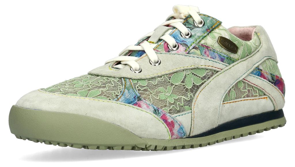 Laura Vita Damen Retro Sneaker Spittze Floral flach TIVANAO 03, Größe:37 EU, Farbe:Grün