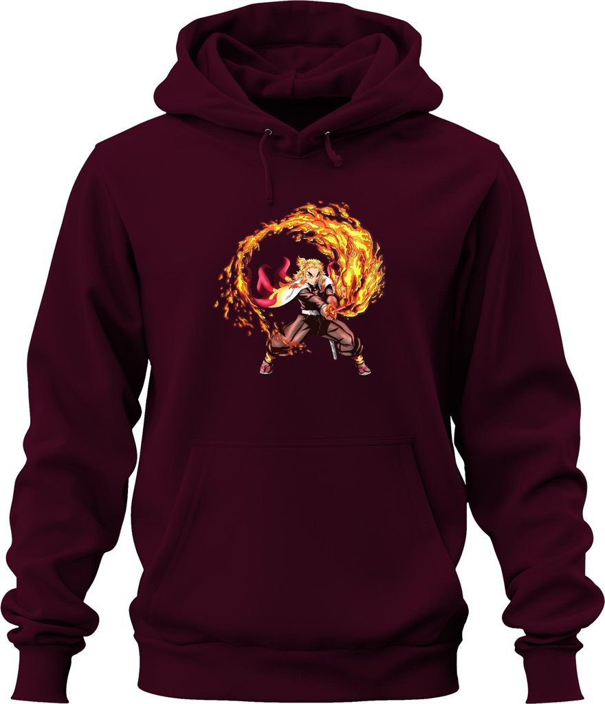 Rengoku Flammen Hashira Anime Kampf Samurai Geschenk Uni Hoodie Kapuzenpullover, Burgundy, 3XL