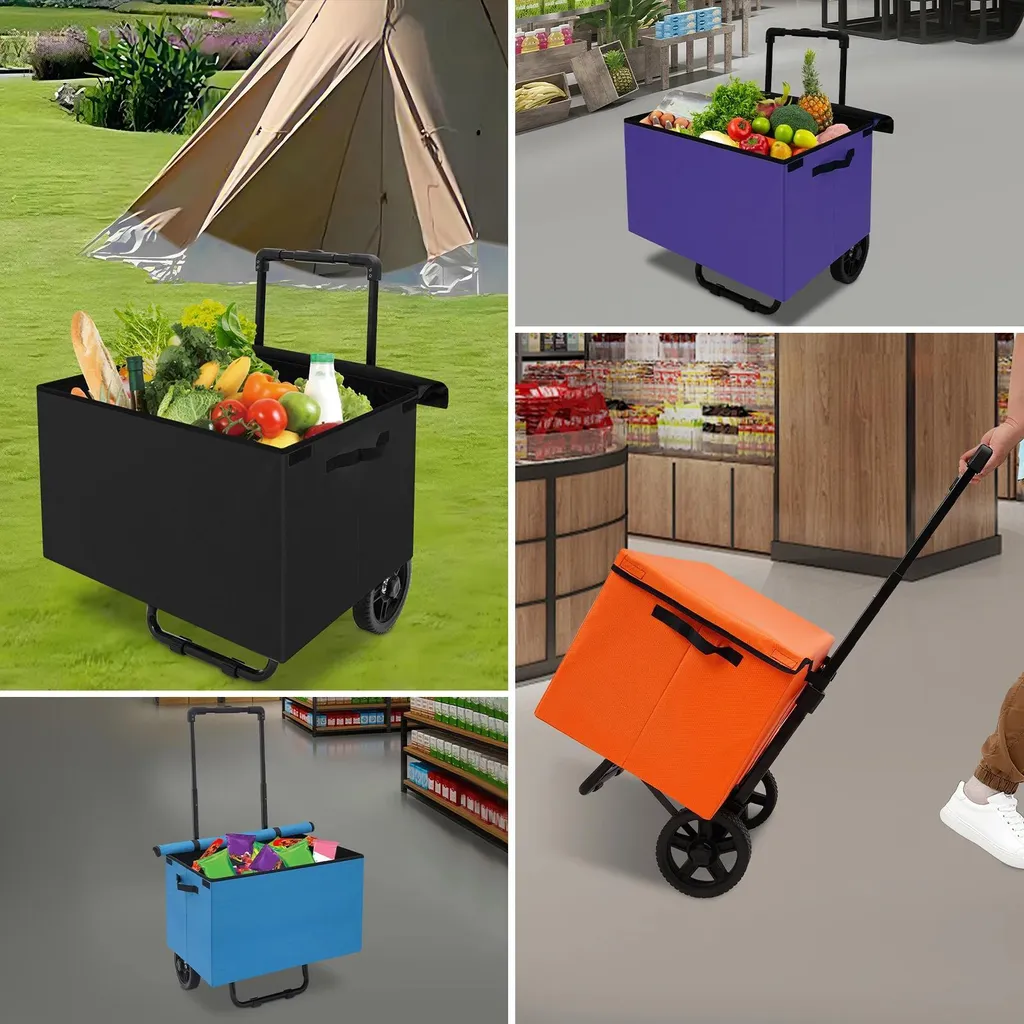 Poussette de marché pliable 64L - Caddie de courses résistant violet