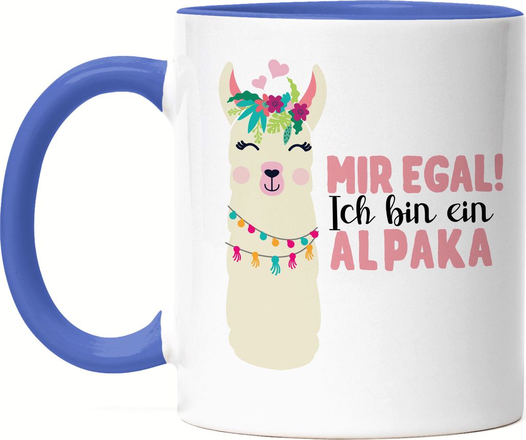 Mir Egal Ich Bin Ein Alpaka Tasse Blau Süßes Alpaka Motiv Geschenkidee Alpaka-Fans