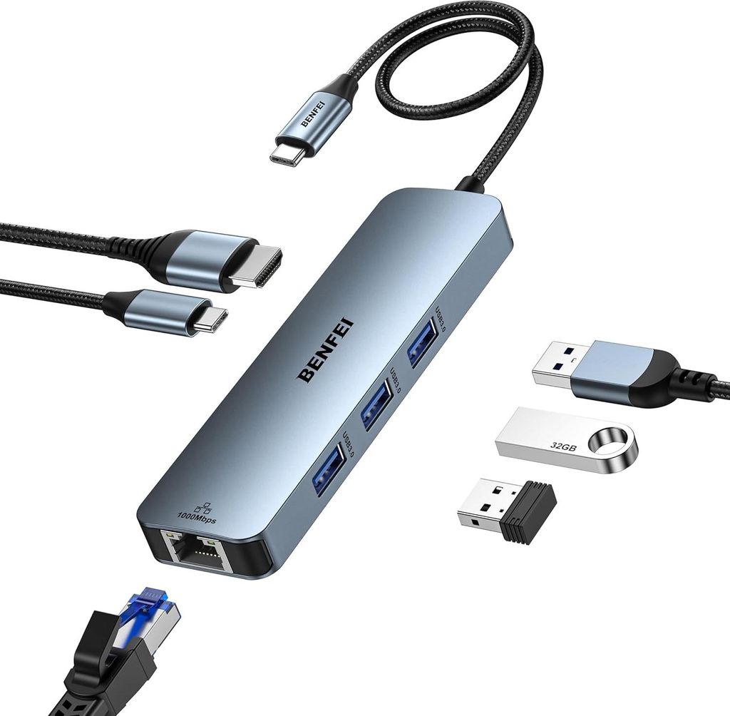 BENFEI Hubs USB C Hub 6in1 mit HDMI Ethernet und 100W PD