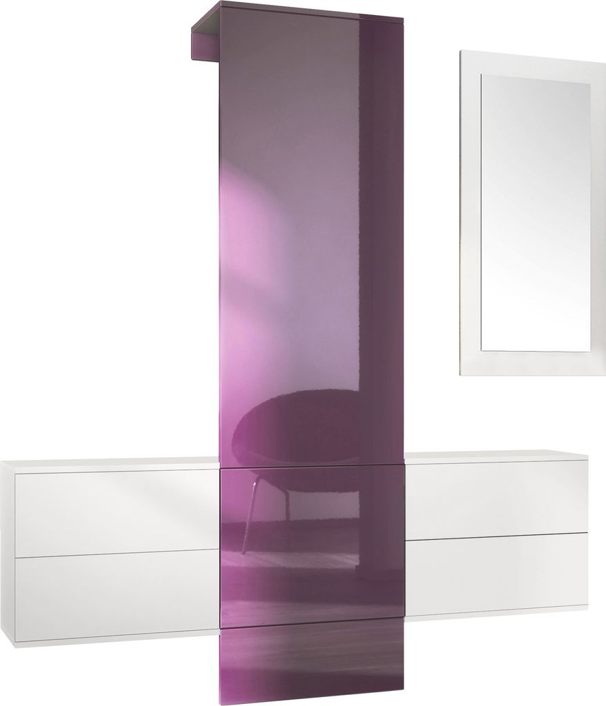 Vladon Garderobe Wandgarderobe Carlton Set 3, Germany, Korpus in Weiß matt / Paneel in Brombeer Hochglanz
