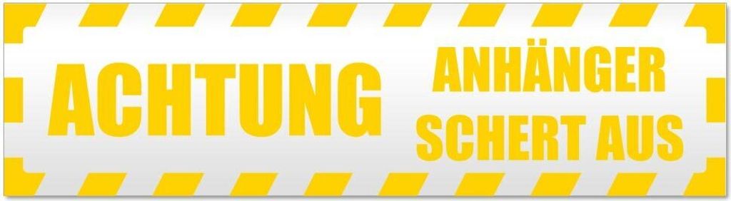 Kiwistar Achtung! Anhänger schert aus gestreift Magnetschild Schild magnetisch - 45cm Gelb - Magnetfolie für Auto PKW Kfz