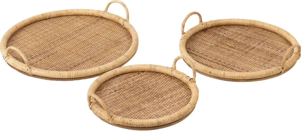 Plateau de Service Ovale en Rotin Naturel et Métal J-Line - Set de 3