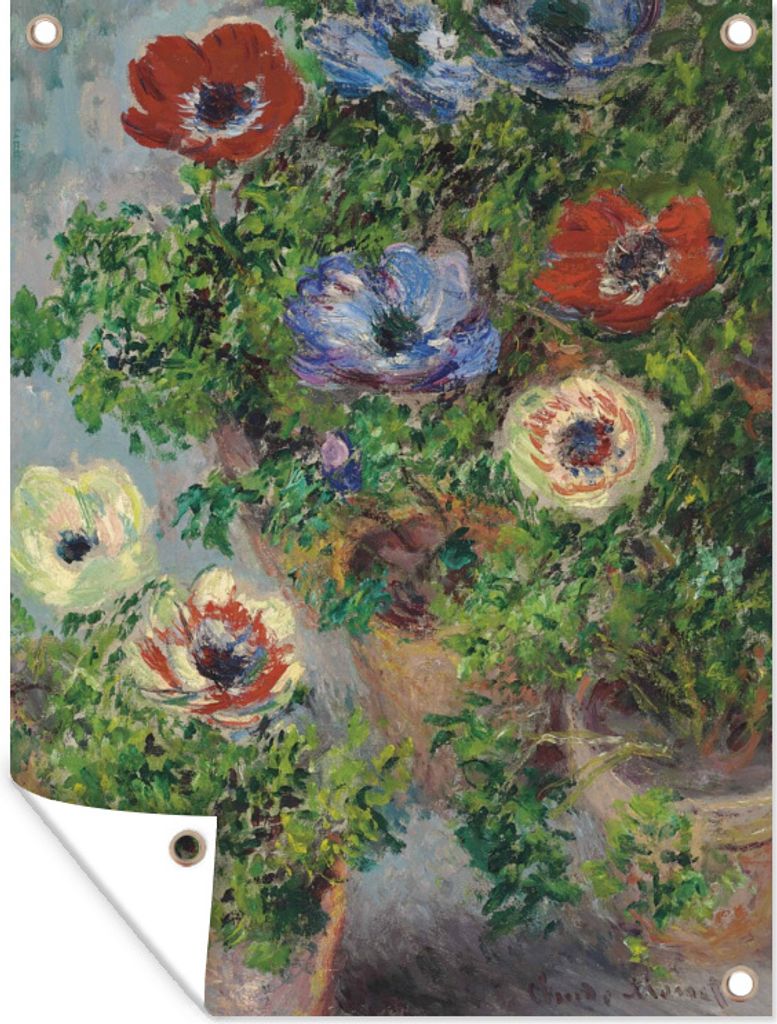 MuchoWow 60x80 cm Outdoor-Poster Gartendeko Sichtschutz Garten Poster für den Garten Anemonen in einem Glas - Gemälde von Claude Monet