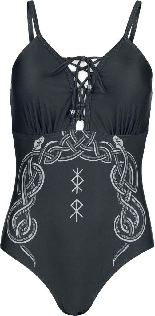 Black Premium by EMP Damen schwarzer Badeanzug mit Print M