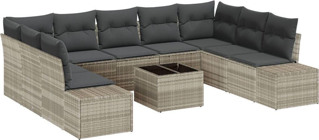 Möbel 10-teiliges Garten Sofa Set mit Kissen Graues Poly Rattan - Gartensofas 3355901